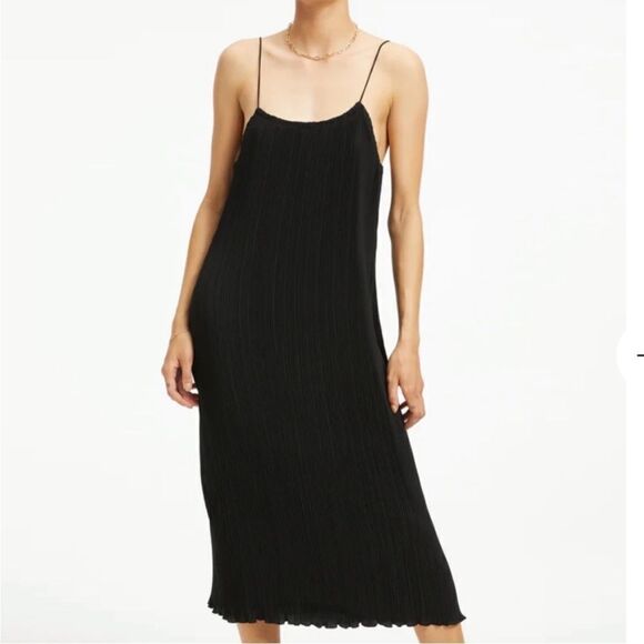 NWT Good American Plisse Midi Slip Dress in Black Size 3/4 (M/L) - Picture 1 of 11